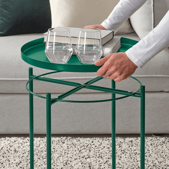 Round Tray Table Coffee Bedside Table Storage Steel Leg Industrial Modern Style