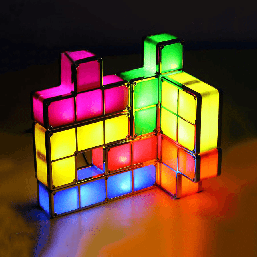 DIY Tetris Puzzle Novelty LED Night Light Stackable LED Desk Table Lamp Constructible Block Kids Toy'S Light Christmas Gift