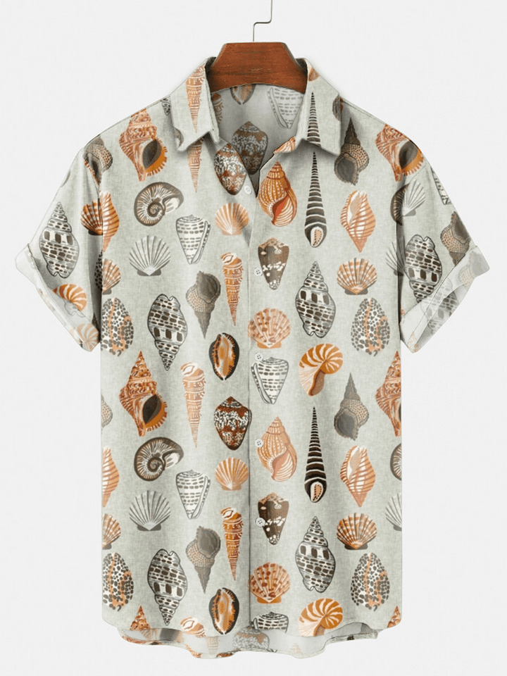 Summer Short-Sleeved Shirt with Starfish Element Digital Printing