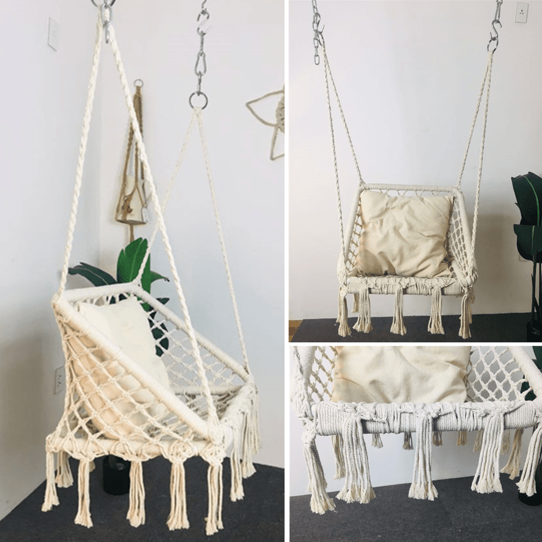 Macrame Hammock Chair Hanging Cotton Seat Rope Hammock Tassel Swing Bed Porch