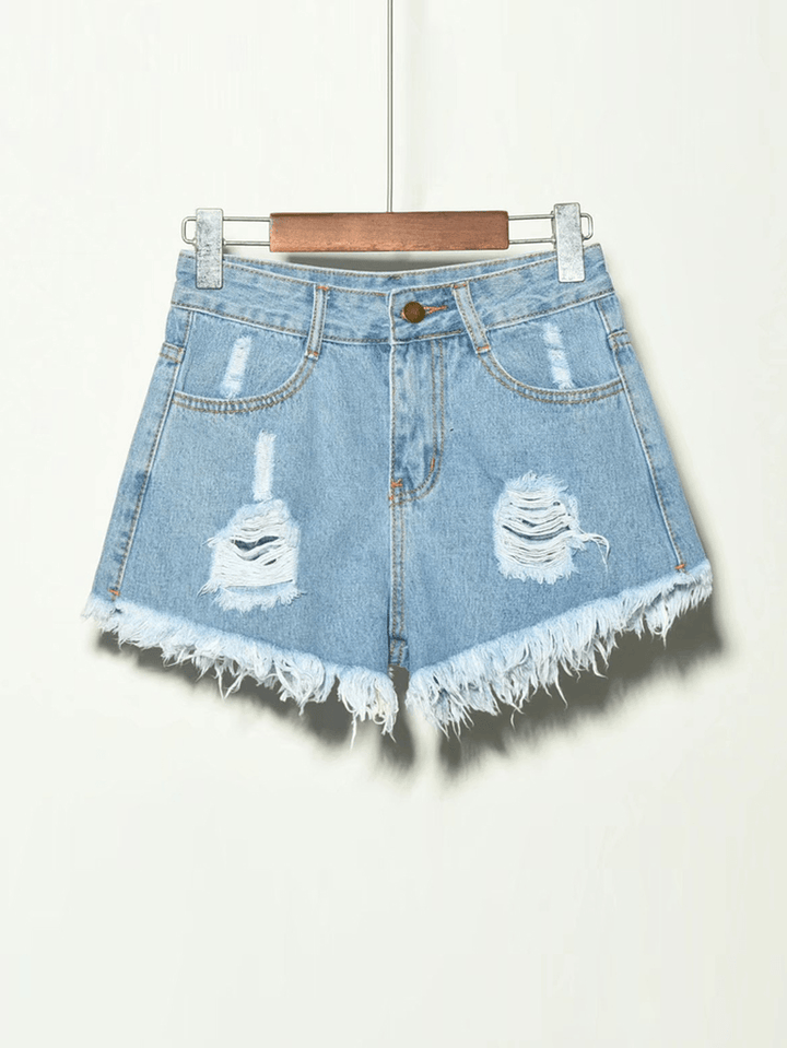 5 Colors Women Pocket Hollow Ripped Denim Shorts - MRSLM