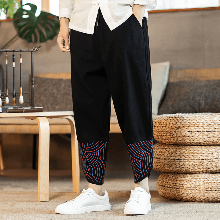 Linen Solid Color Mid-Waist Loose Fashion Straight-Leg Pants