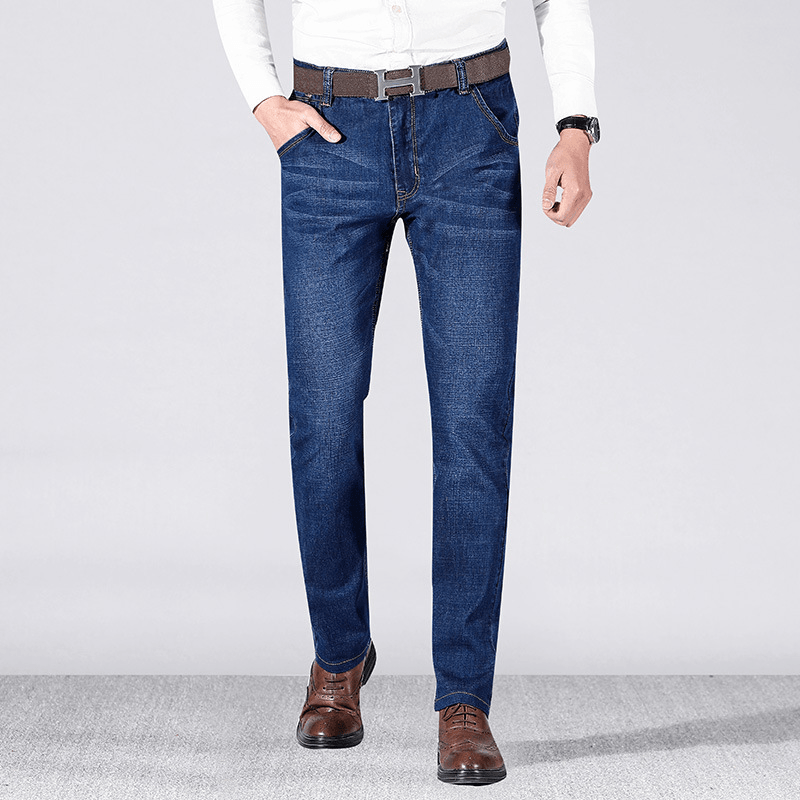 Men'S Spring and Summer Jeans Stretch Slim Straight Mid-Waist Large Size Business Casual Pants