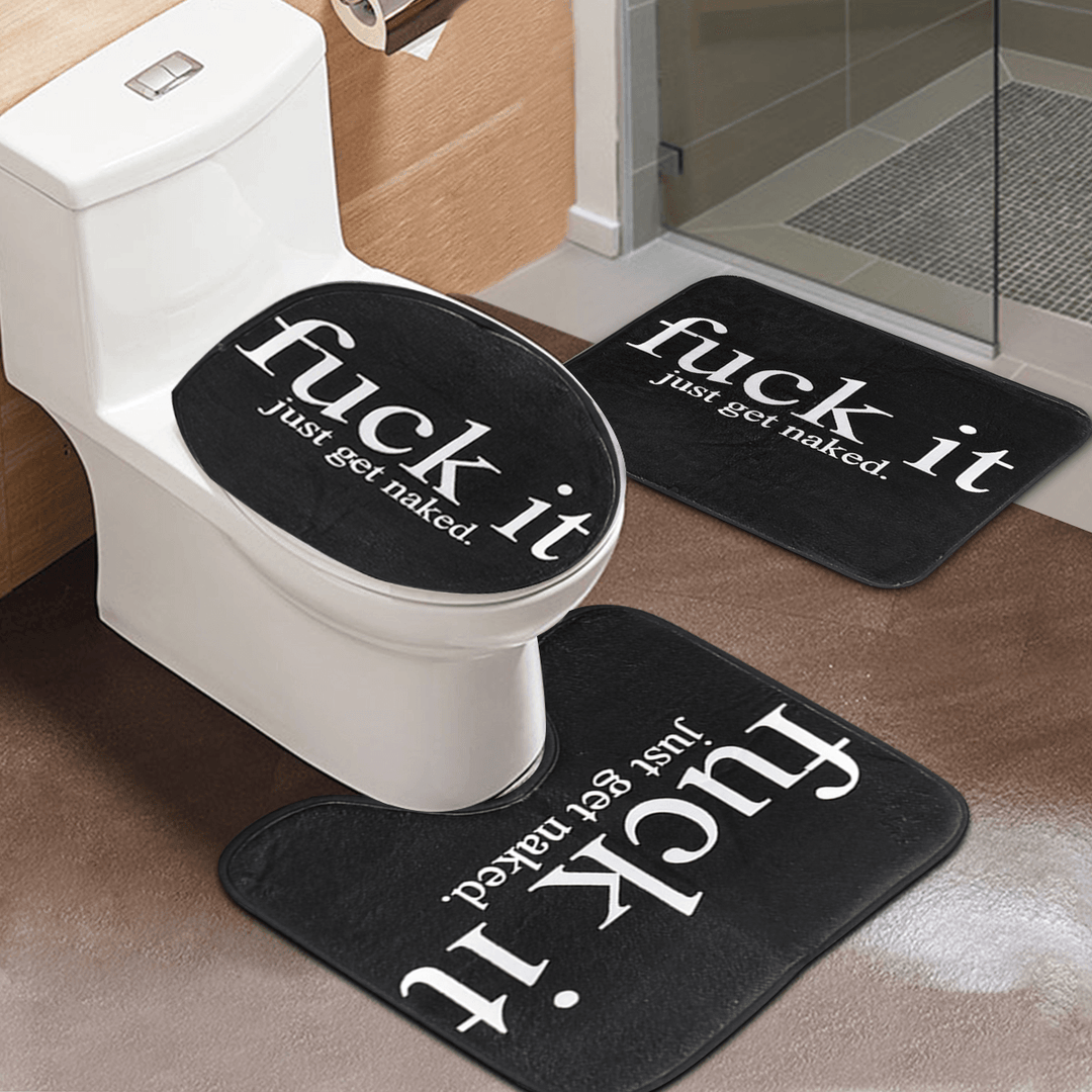 3Pcs Non-Slip Word Design Pedestal Lid Mat Bath Toilet Seat Cover Carpet Rug Set