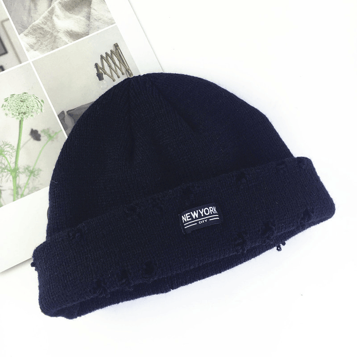 Fashion Patch Hole Knit Hat Ear Protection Toe Cap Cold Hat