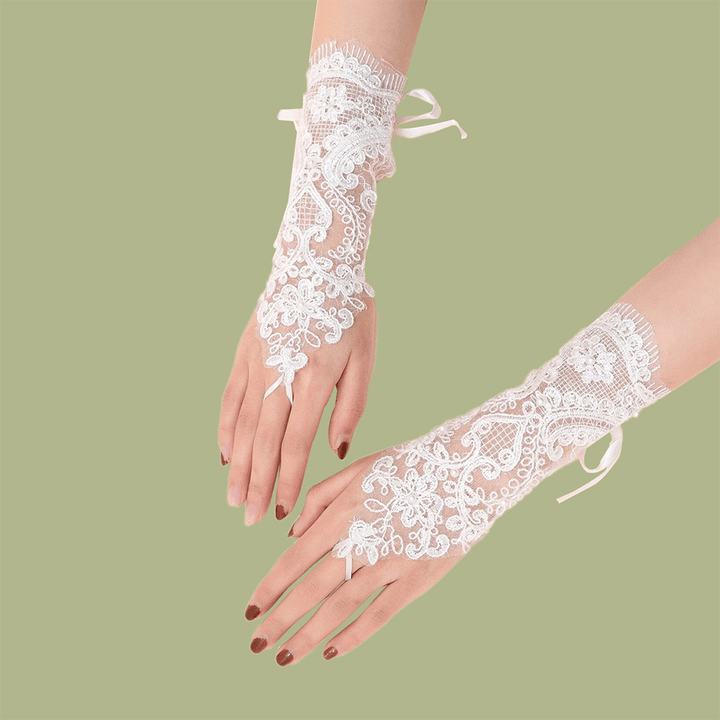 Women Dacron Flowers Bandage Decorative Lace Gloves Fashion Breathable Sunshade Fingerless Gloves Sun Protection Sleeves