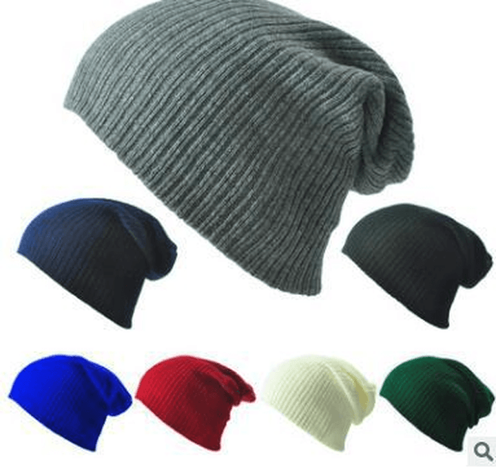 Men'S and Women'S Warm Solid Color Striped Caps