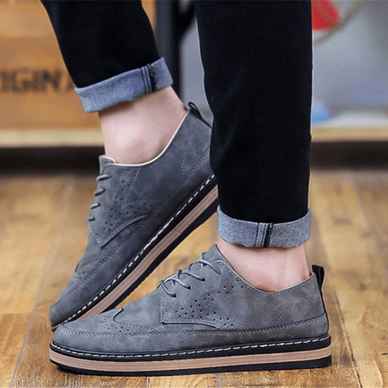 Men Casual Retro British Style Leather Brogue Oxfords Shoes