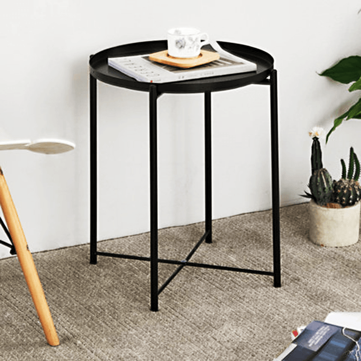 Round Tray Table Coffee Bedside Table Storage Steel Leg Industrial Modern Style