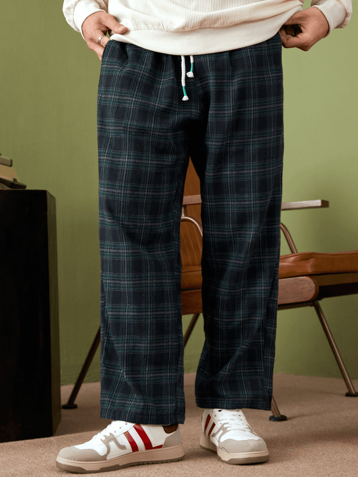 Mens Casual Retro Plaid Bottoms Ankle-Length Pants