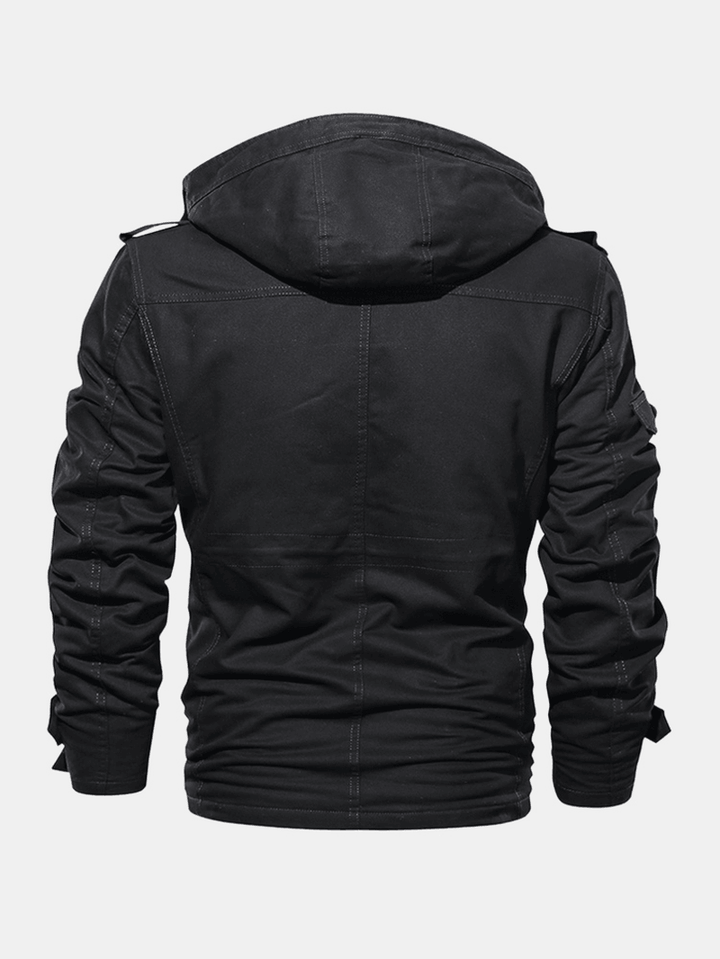 Mens Cotton Zipper through Pocket Thick Hooded Jackets