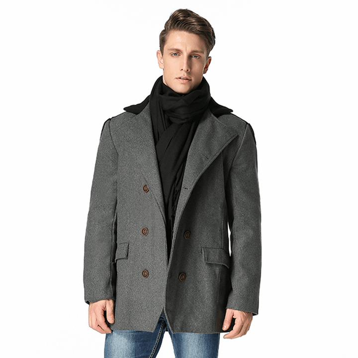 Mens Solid Double Breasted Mid-Long Thicken Coats