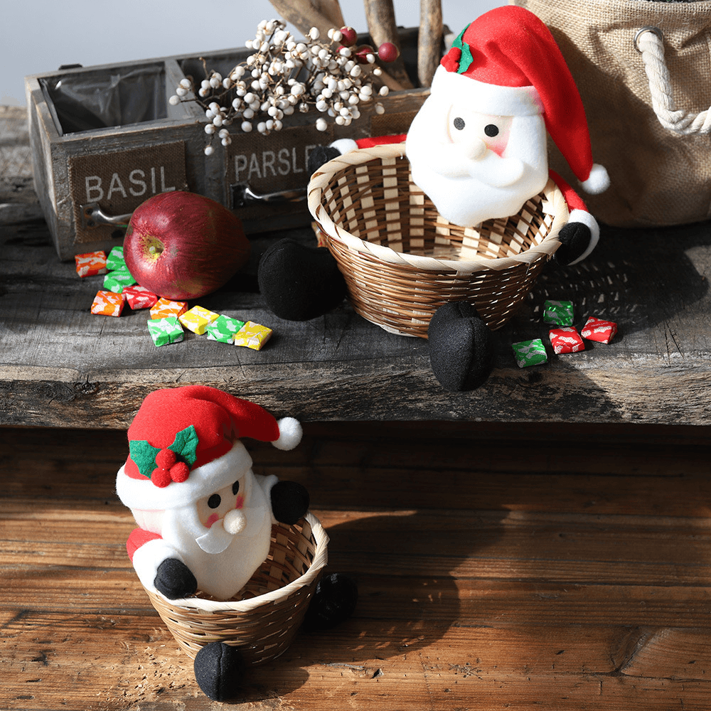 Bamboo Christmas Fruit Basket Children Xmas Gift Candy Sweet Storage Box Santa Elk Holder Decorations Container for Home