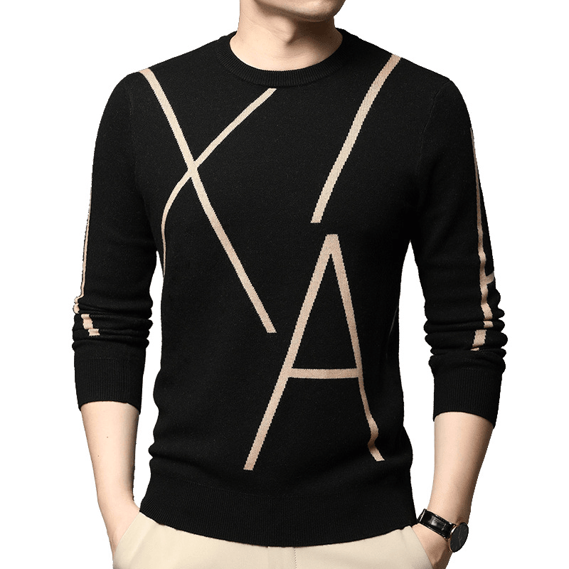 Men'S Sweater Long-Sleeved Korean Pullover Jacquard Fashion Youth Trend Bottoming Shirt