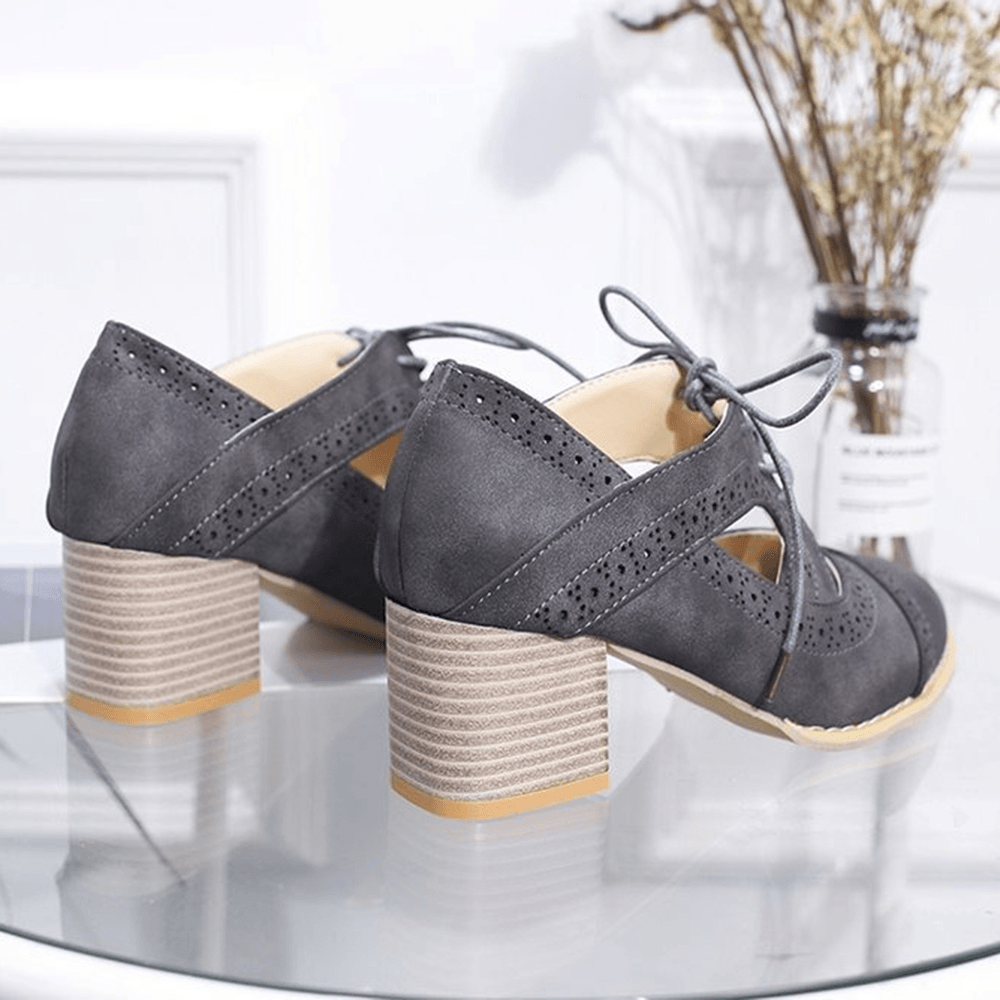 Brogue Carved Chunky Heel Shoes