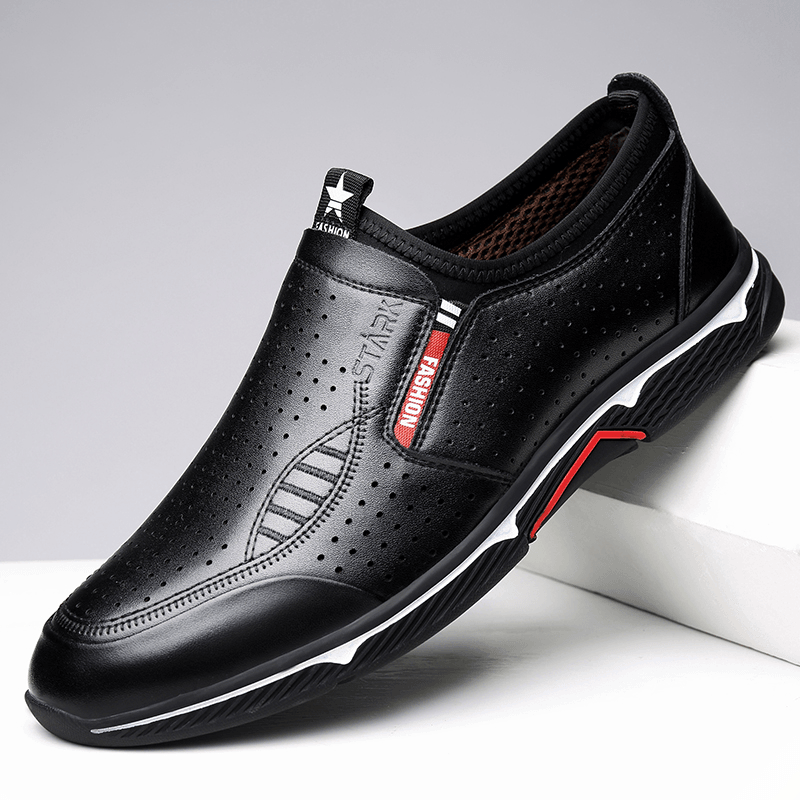 Men Genuine Leather Breathable Hollow Casual Business Loafers