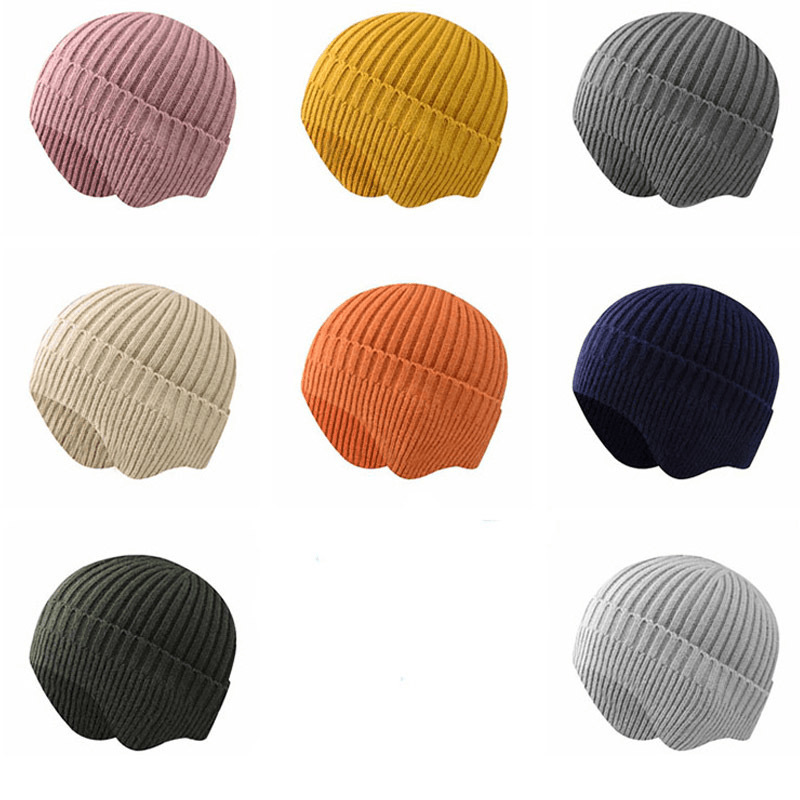 Fashionabl Warm Pure Color Ear Protection Wool Knitted Hat