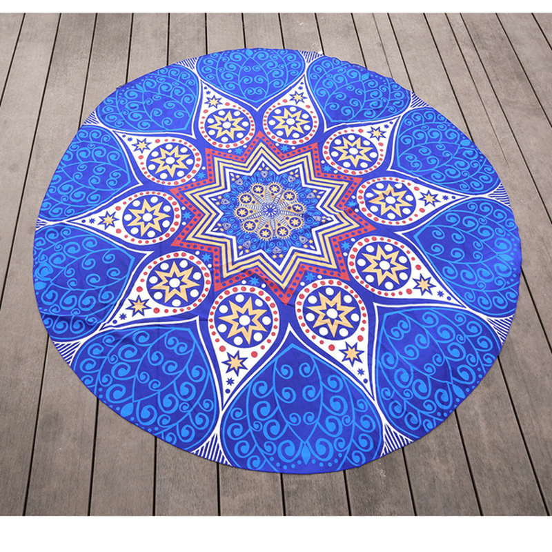 145Cm round Blue Fish Print Thin Chiffon Beach Shawl Mat Mandala Tablecloth Bed Sheet Tapestry