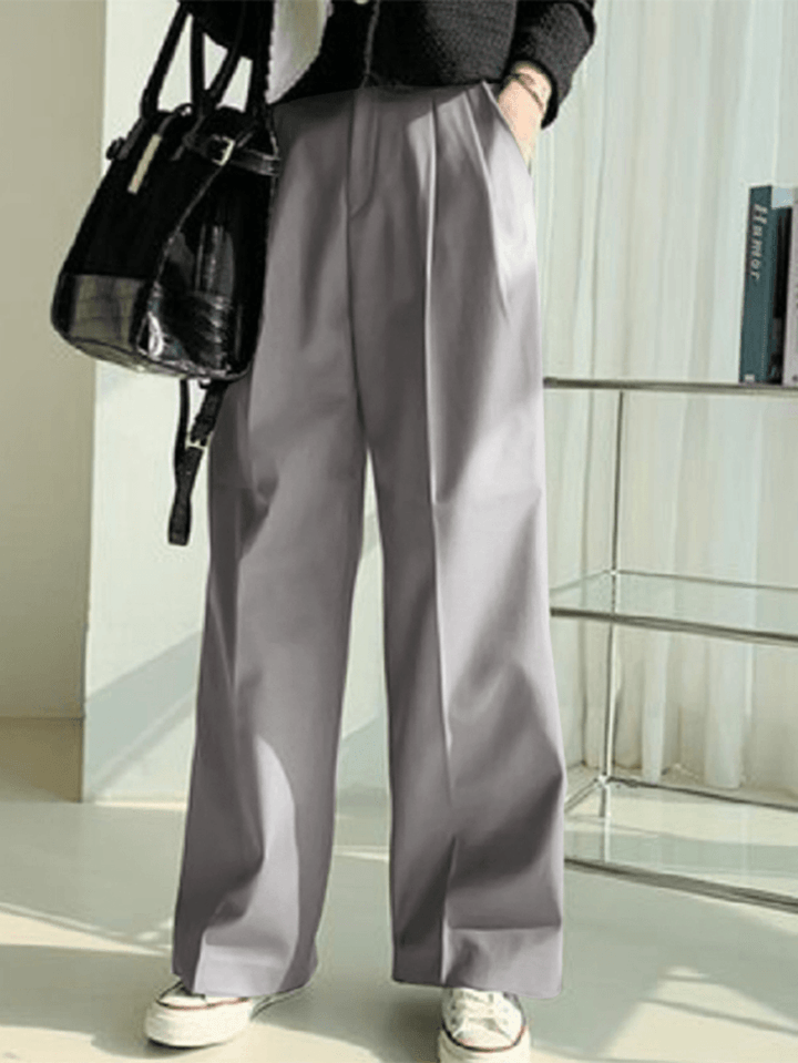 100% Polyester Solid Side Pockets Work Pants for Women