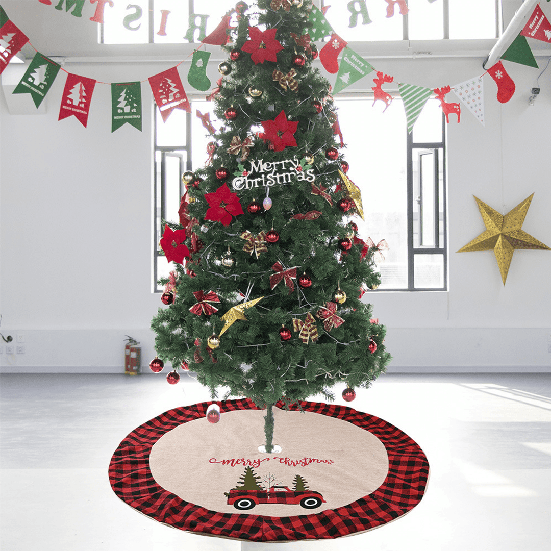 120Cm Linen Lattice 2020 Christmas Tree Skirt Aprons New Year Xmas Tree Carpet Foot Cover for Merry Christmas Decoration