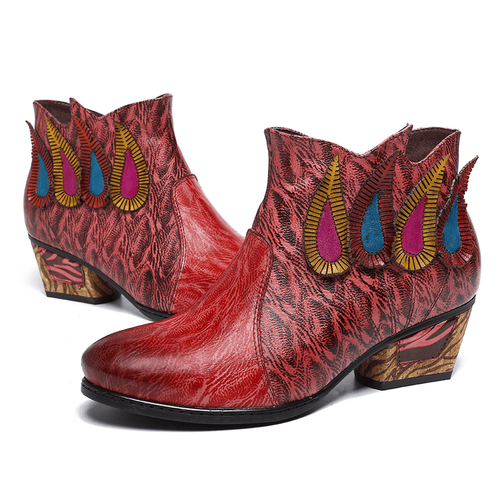 Women Retro Multicolored Drop Shaped Pattern Ankle Boots