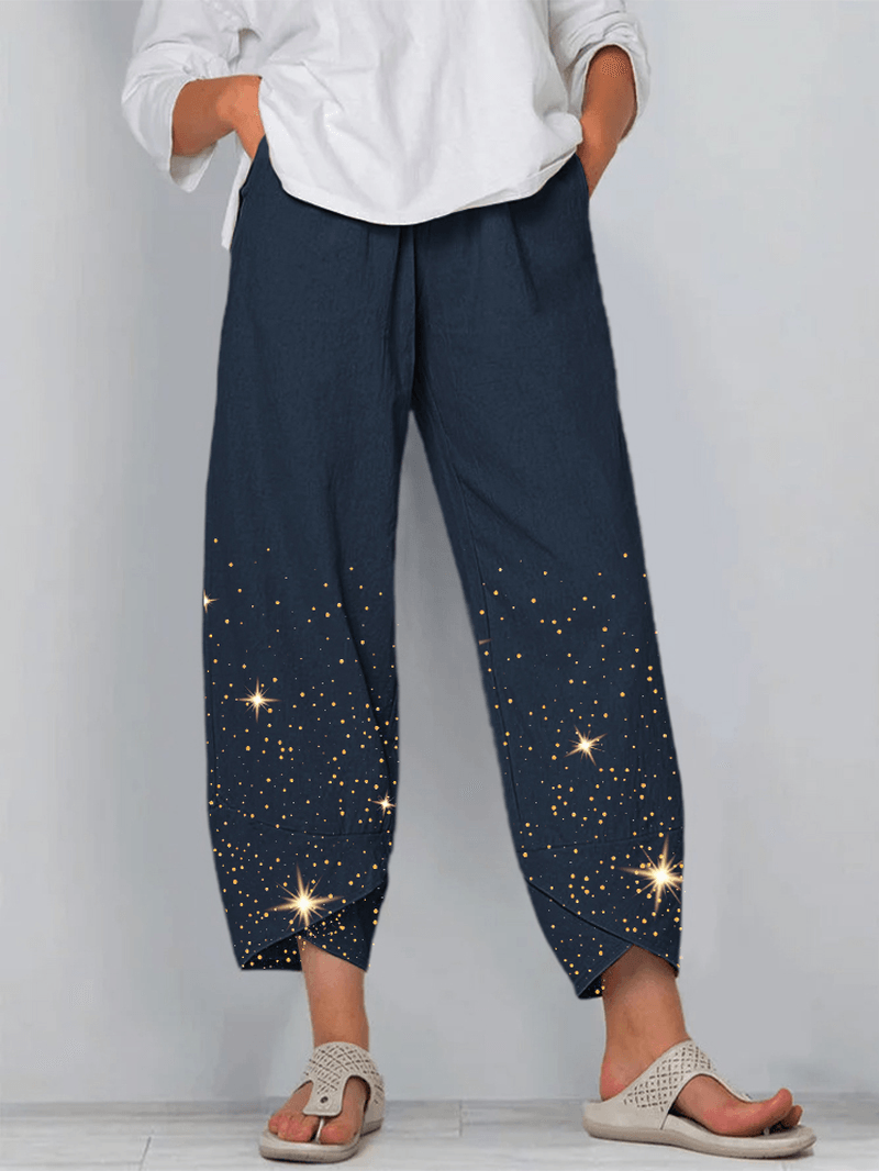 Star Print Elastic Waist plus Size Irregular Hem Casual Pants - MRSLM