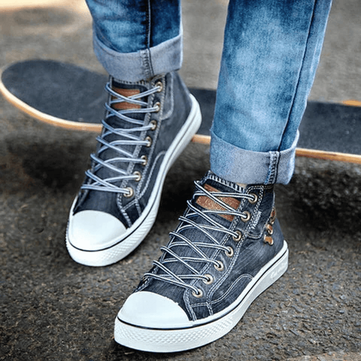 Women Denim Comfy Wearable Casual Sports High Top Flats