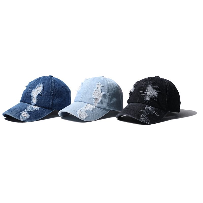 Men'S and Women'S Hole Denim Casual Duck Tongue Baseball Cap