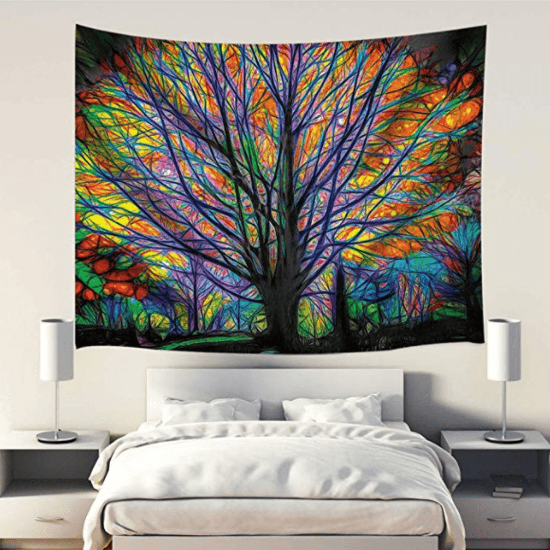 180X180Cm Colorful Tree Leaves Waterproof Bathroom Shower Curtain W/ 12 Hooks