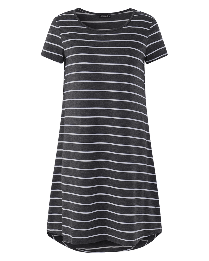 Striped O-Neck Short Sleeve Casual Summer Mini Shirt Dress