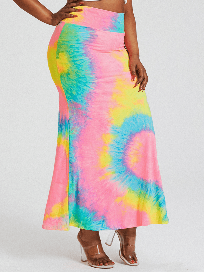 Tie Dye Print High Waist Buttocks Bodycon Long Skirt - MRSLM