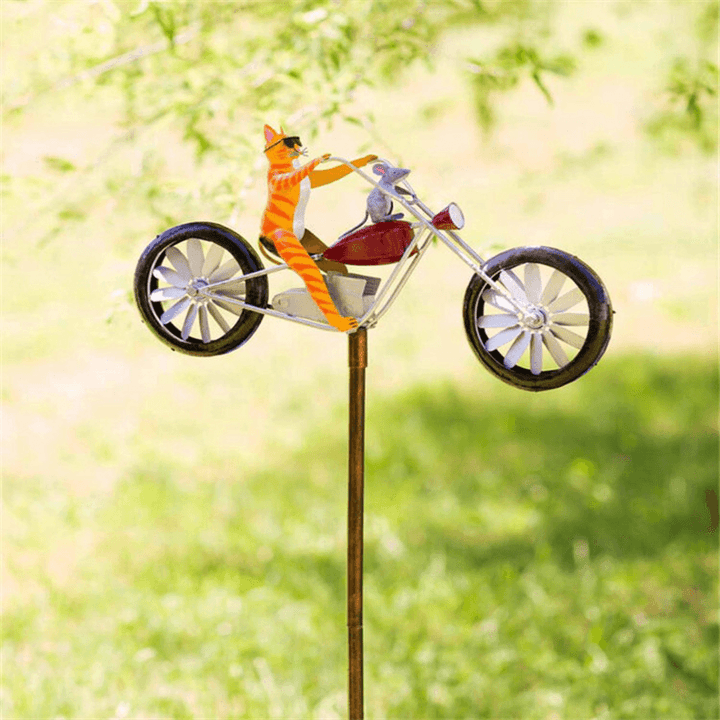 Animal Motorcycle Garden Pile Metal Crafts Wrought Iron Courtyard Garden Decoration Windmill