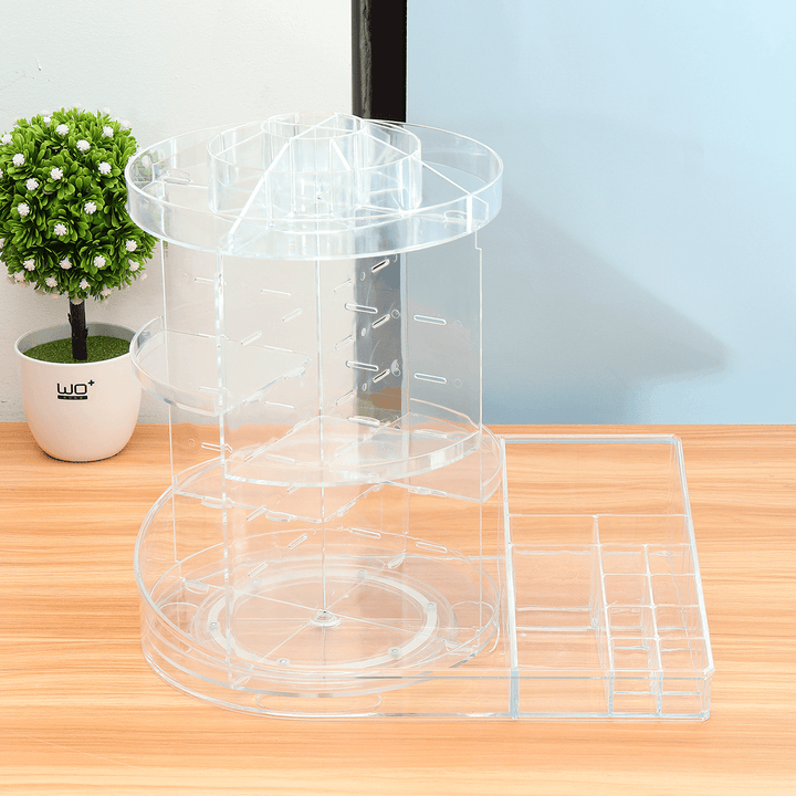 360 Degree Rotating Acrylic Cosmetic Organizer 2 in 1 Makeup Display Rack Storage Case