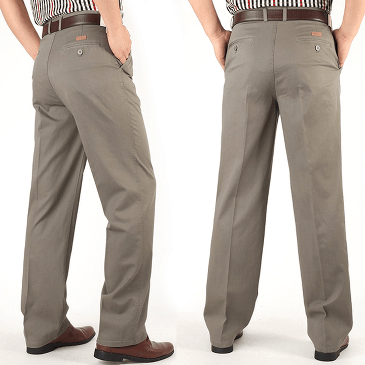 Mens Loose Thin Cotton Work Straight Leg Pants Breathable Wash-And-Wear Casual Slacks