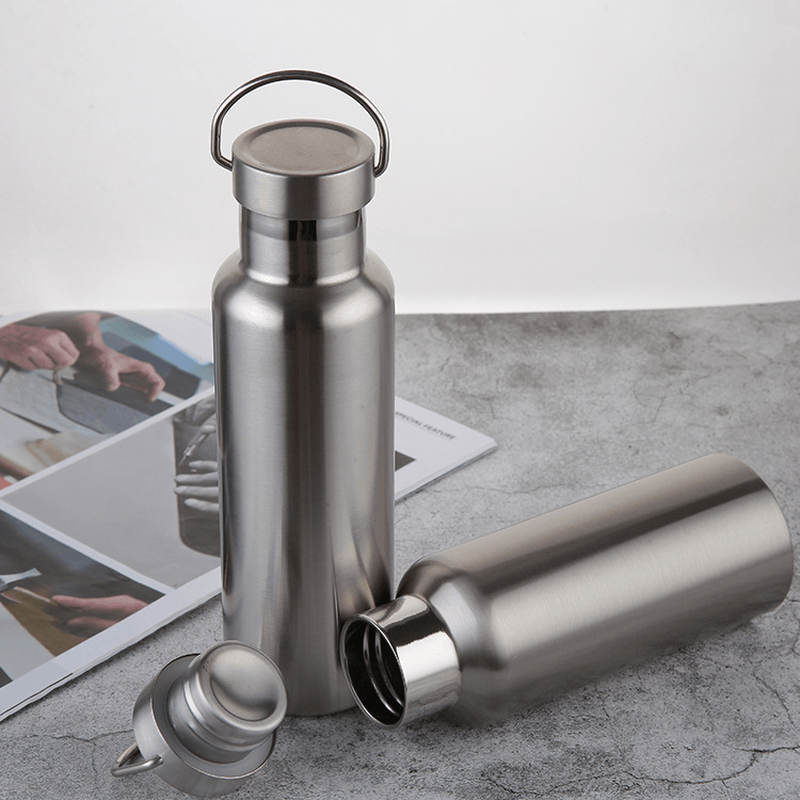 500Ml 600Ml 800Ml Water Bottle 304 Stainless Steel Wide Mouth Vacuum Cup with Outdoor Carabiner