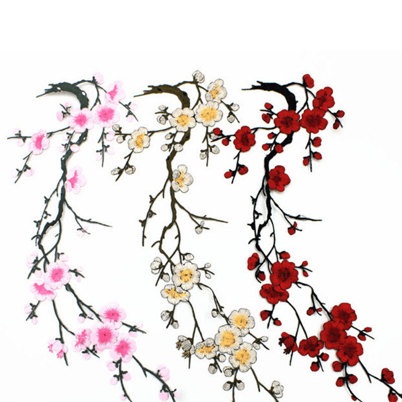 Plum Blossom Flower Applique Clothing Embroidery Patch Fabric Sticker Iron on Patch Sewing Repair