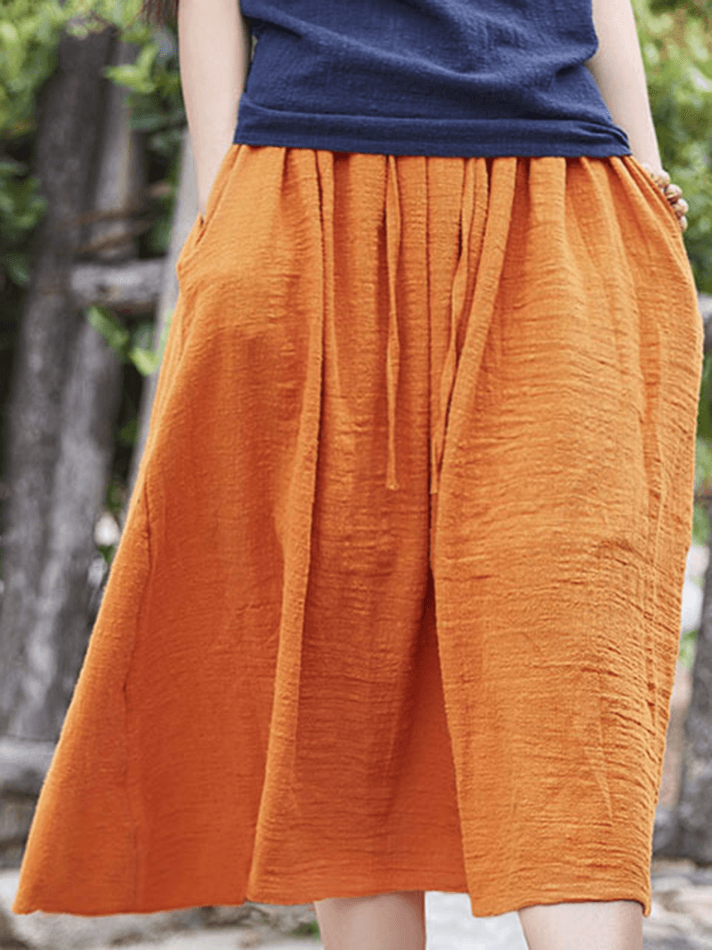 Women Casual Solid Color Cotton Linen Skirts