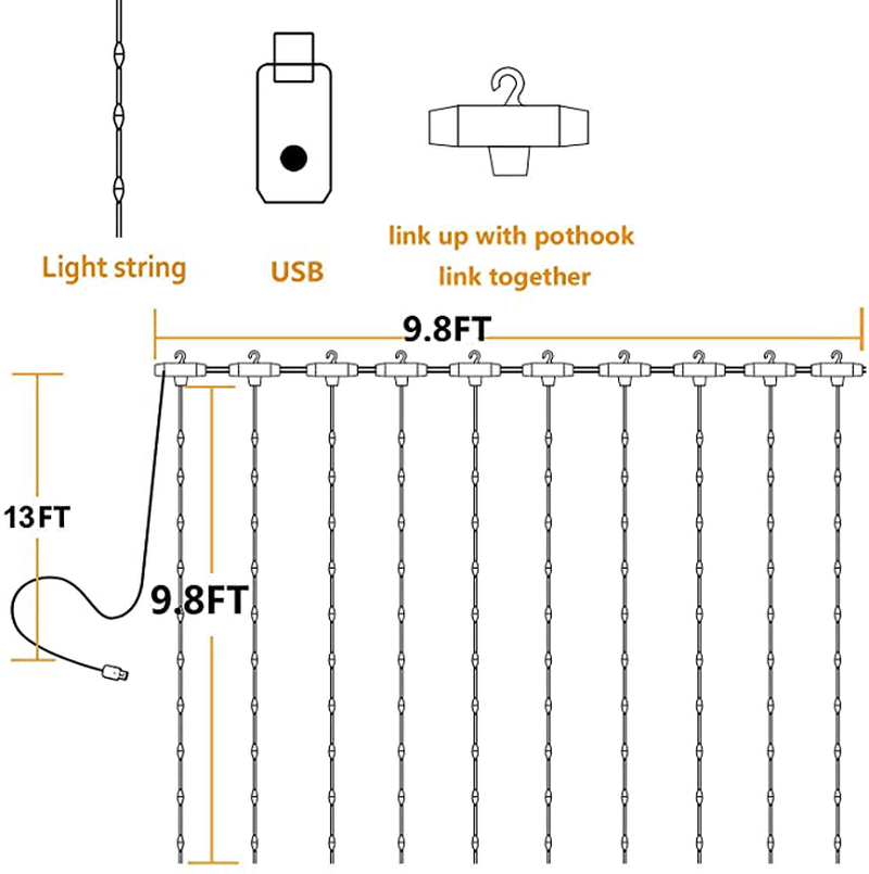 3X3M300 GYTF Curtain Lights with Sound Activated USB Powered LED Fairy Christmas Lights with Remote Sync-To-Music Setting 8 Mode Hanging Light for Bedroom Wedding Decorations