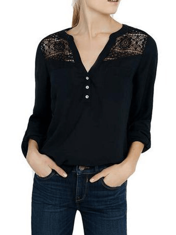 Women Casual Patchwork Hollow Chiffon Blouse - MRSLM