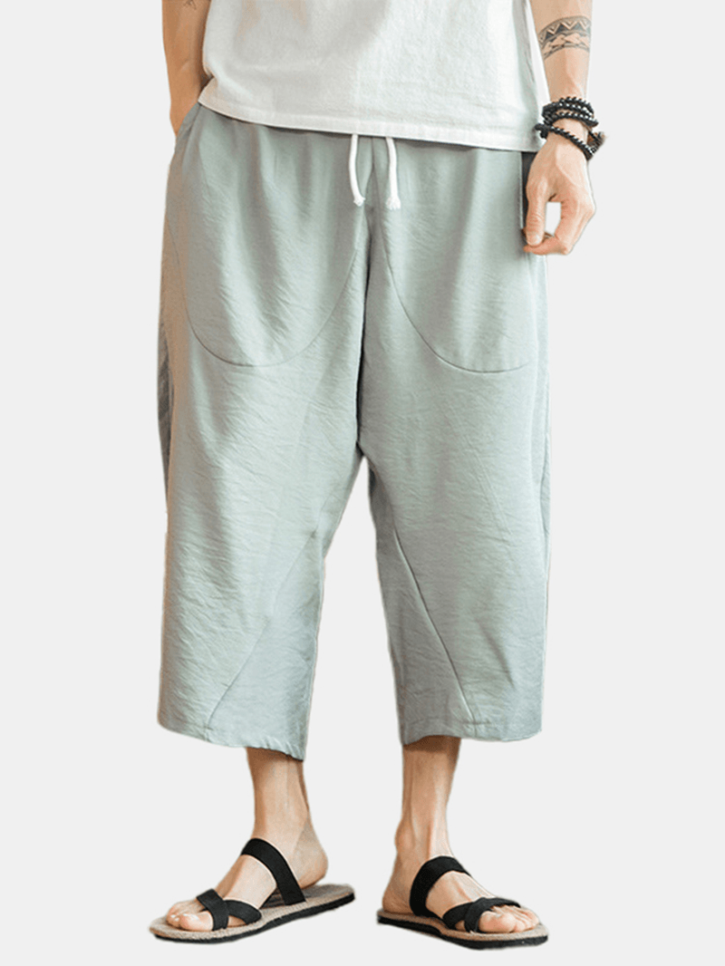 Mens Casual Breathable Calf-Length Drawstring Waist Harem Pants