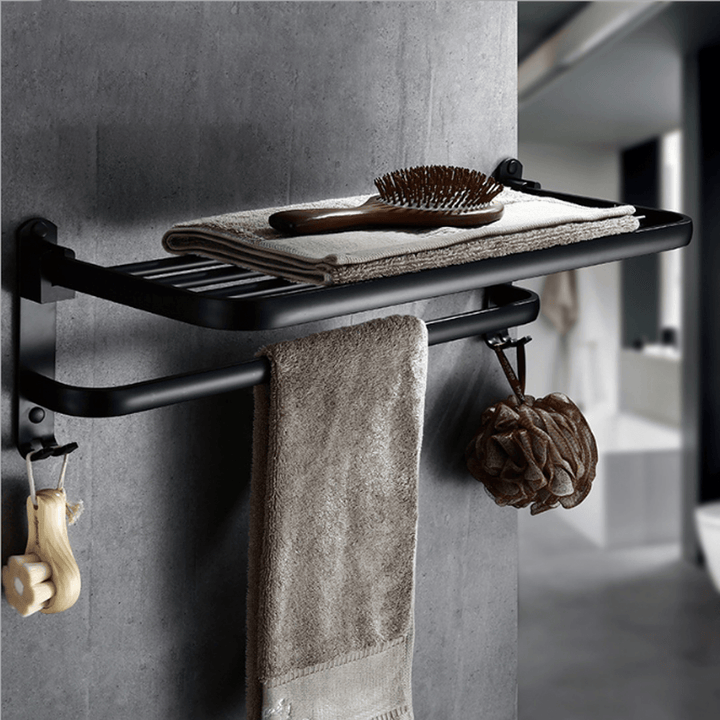 Folding Towel Holder Double Bath Shelves Towel Rail Bathroom Fixed Accessories - MRSLM