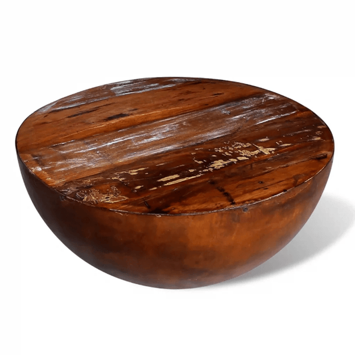 Unique Coffee Table Bowl-Shaped with Steel Base Solid Reclaimed Wood Accent End Table