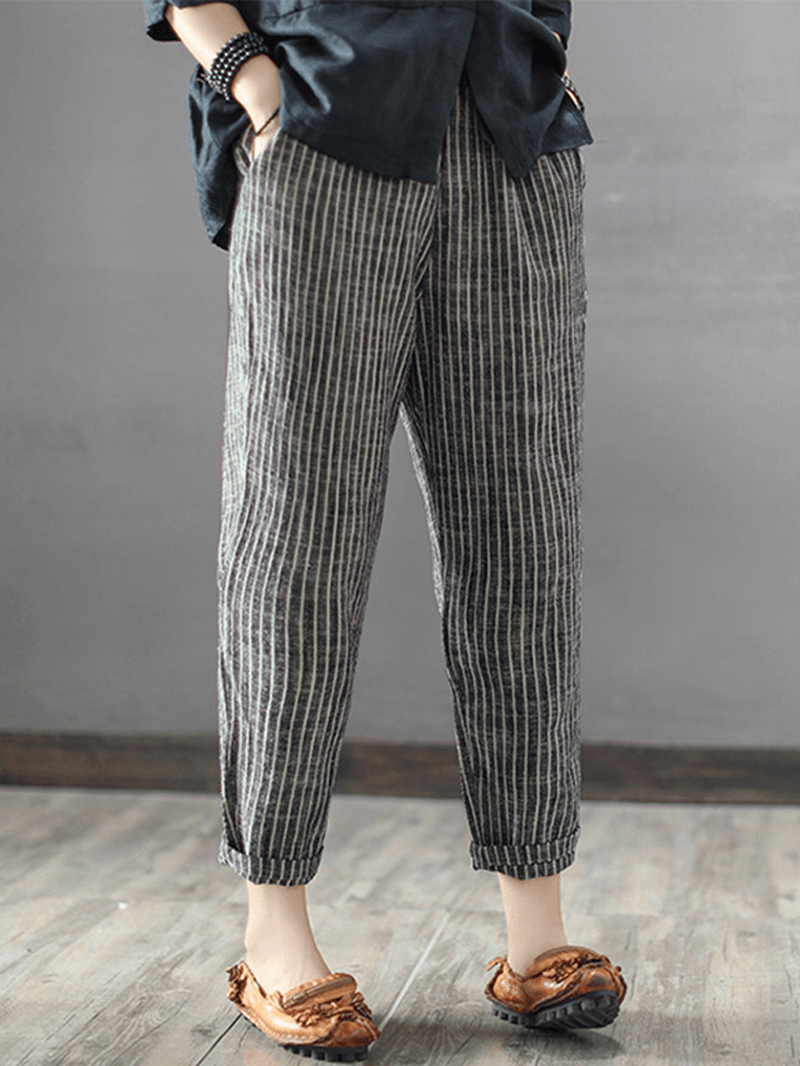 Women Striped High Waist Long Harem Pants Loose Trousers