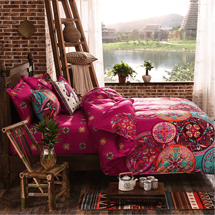 4Pcs Oriental Mandala Polyester Single Double Queen Size Bedding Pillowcases Quilt Duvet Cover Set