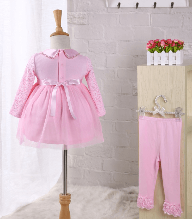 Baby 100 Day Pearl Collar Dress, One Year Old Princess Dress, Baby 100 Year Dress, Dress with Pants Two Sets