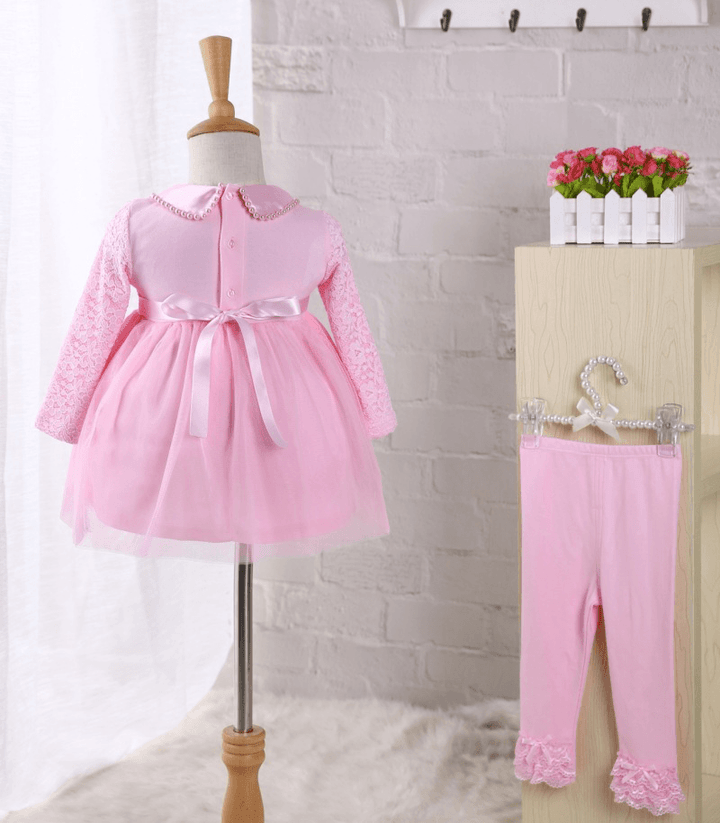 Baby 100 Day Pearl Collar Dress, One Year Old Princess Dress, Baby 100 Year Dress, Dress with Pants Two Sets