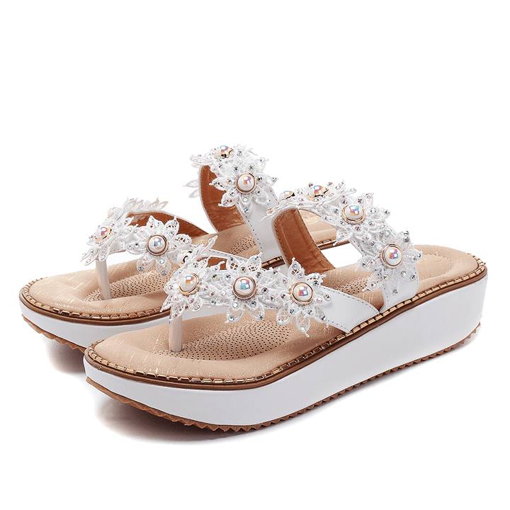 Retro Rhinestone Flowers Soft Slippers