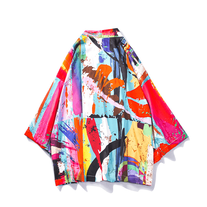 Japanese Tang Suit Color Graffiti Road Robe Sunscreen Coat Three-Quarter Sleeve Couple Male Kimono Loose Thin Section