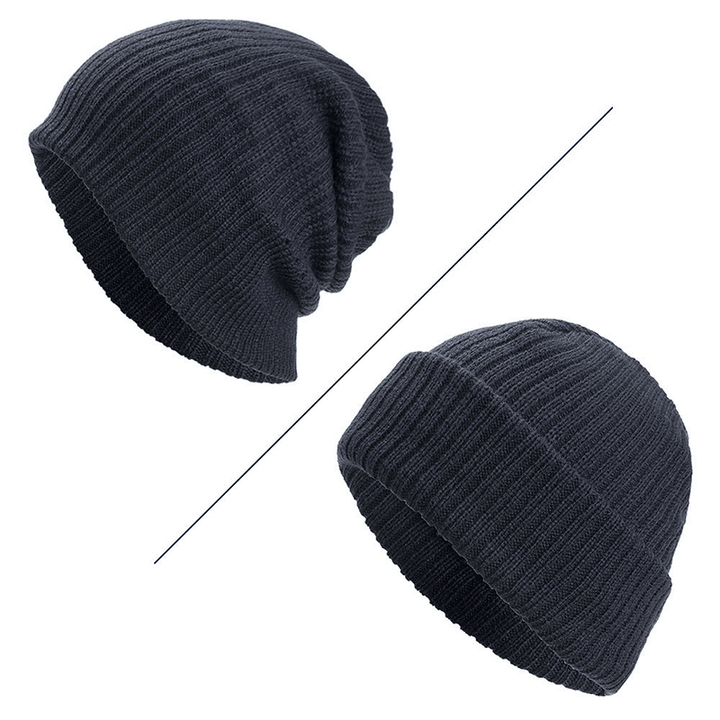 Men Winter Thicken Brimless Knitted Hat Slouch Beanie Caps - MRSLM