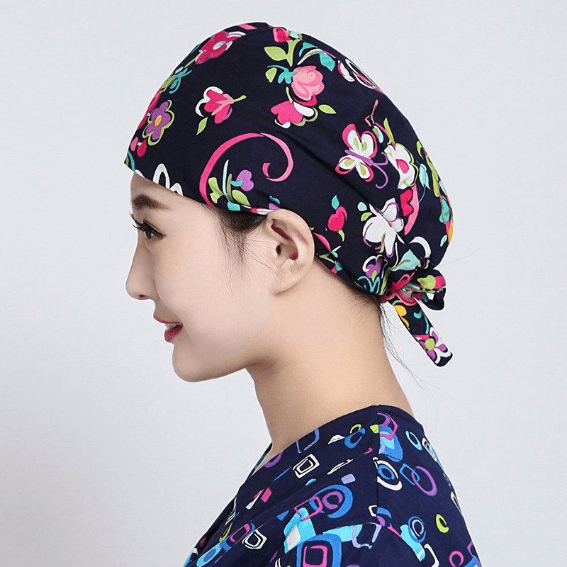 Women Flower Print Cotton Surgical Cap Doctor Nurse Work Hat